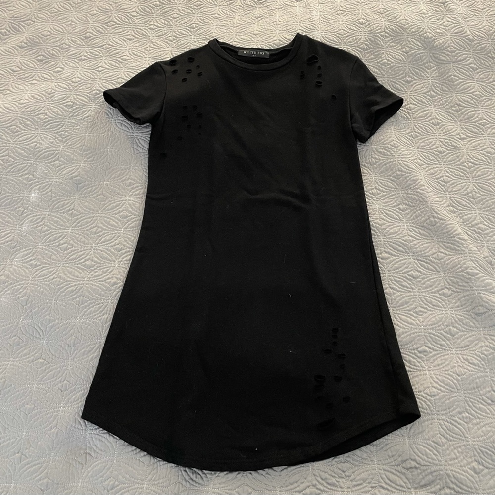 White Fox Black T-Shirt Dress